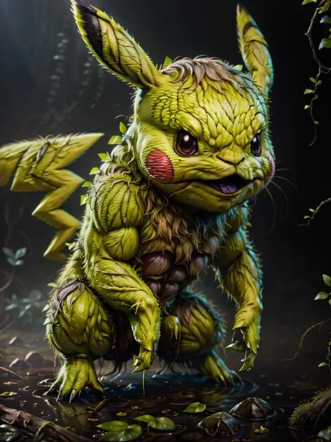 <lora:AIArtsChannel_swamp_monster_style:1> 8k UHD, Photo by Nikon camera, masterpiece, (<lora:PIKAPOKE:1> pikapoke, pikachu in Swamp Monster Style), in a green swamp, watching viewer, 8k unreal engine render, very vivid lighting, detailed, (vibrant, photo realistic, realistic, sharp focus)