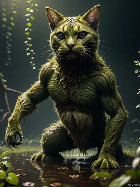 <lora:AIArtsChannel_swamp_monster_style:0.8> 8k UHD, Photo by Nikon camera, masterpiece, (cute cat in Swamp Monster Style), in a green swamp, watching viewer, 8k unreal engine render, very vivid lighting, detailed, (vibrant, photo realistic, realistic, sharp focus)