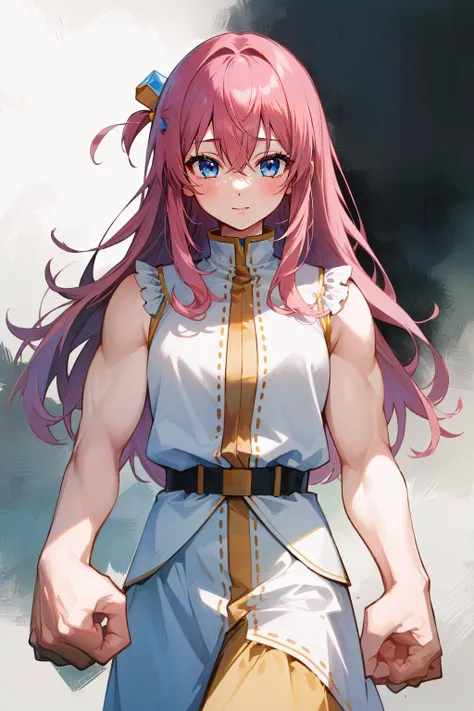 (masterpiece, best quality), intricate details,
1girl, <lora:gotoh_hitori:0.8> gotoh hitori, pink hair, long hair, hair between eyes, blue eyes, cube hair ornaments
<lora:mdyk-000071:0.8> mdyk, oversized forearms, muscular arms, sleeveless