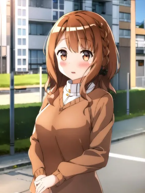 1girl, shirakawa miyako, brown hair, sweater, braid <lora:shirakawa_miyako:0.8>