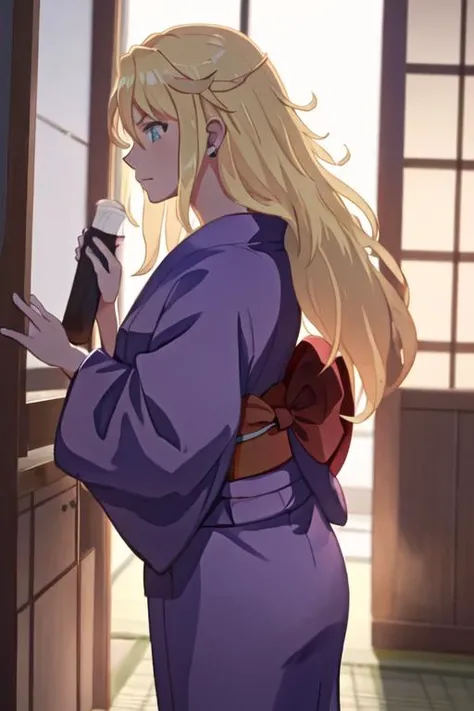 best quality, masterpiece, highres, solo, {yukata:1.40}, {kimono:1.20}, {evangeline_burton_birdiewinggolfgirlsstory:1.15}, blonde_hair, long_hair, blue_eyes