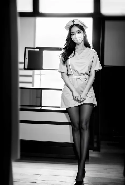 <lora:RealPantyhose_1_0:0.7>,RAW photo,nurse,black color RealPantyhose,a pair of ggx heels,depth of field,(Delicate makeup,eyeline),(doctor studio:1.2),(high detailed skin:1.2),8k uhd,dslr,soft lighting,high quality,film grain,Fujifilm XT3,<lora:ggx_V2.1_16:0.4>,1girl,fundoshi,eyeshadow,long_eyelashes,nurse cap,mouth mask,