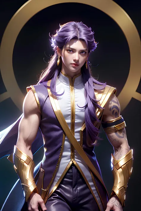 boy,1 person,Handsome and beautiful face,purple eyes,purple hair,shiny surface,thin muscular body,Wearing a purple ancient outfit,Butterfly hair ornament,Hand holding sparkling purple lotus flower
ฉากหลัง,There are trees and butterflies all around.,Hand holding sparkling purple lotus flower,There was a purple magic ring around him.