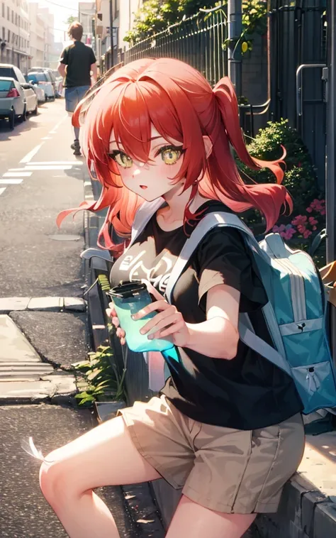 masterpiece,1girl,solo,Kshirt,feathers, black t-shirt,heart-shaped pupils,pose,standing,classic squiffer \(splatoon\), <lora:KITA-000012:1>