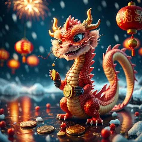 <lora:Chinese_dragon IP:0.8>,J_dragon,master piece,high quality,a cute Chinese dragon,grab a gold coin,firework background,J_dragon,incredibly absurdres,in winter,chinese new year,