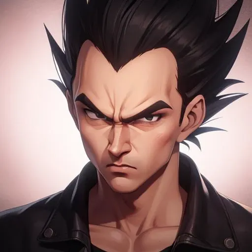 masterpiece, best quality, solo, male focus, olrhnra , vegeta, serious, looking at viewer, black spiked hair, black eyes, detailed face, <lora:dbz_vegeta:0.4>, <lora:arcaneStyleLora_offset:0.6>
