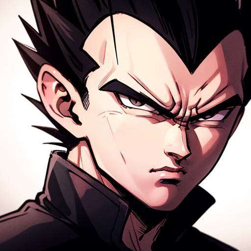 masterpiece, best quality, solo, male focus, olrhnra , vegeta, serious, looking at viewer, black spiked hair, black eyes, detailed face, <lora:dbz_vegeta:0.5>, <lora:yojiShinkawaStyle_offset:0.5>