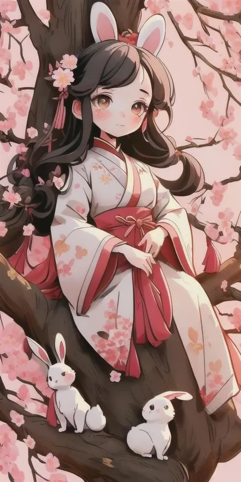 My Fair Girl in an orange wide-sleeved dress。
The girl's face is like a peach blossom,The skin is as white as curd。Age looks like a teenager,Holding an oil-paper umbrella with red leaves painted in his hand,A pair of watery eyes。
Those slender straight legs,Wear black stockings,The silk around the waist flutters in the wind,Very flexible and aesthetically pleasing。
Her ears are more playful,White and red like a pair of rabbit ears,cute looking。
And behind her,There is also a short fluffy white tail。