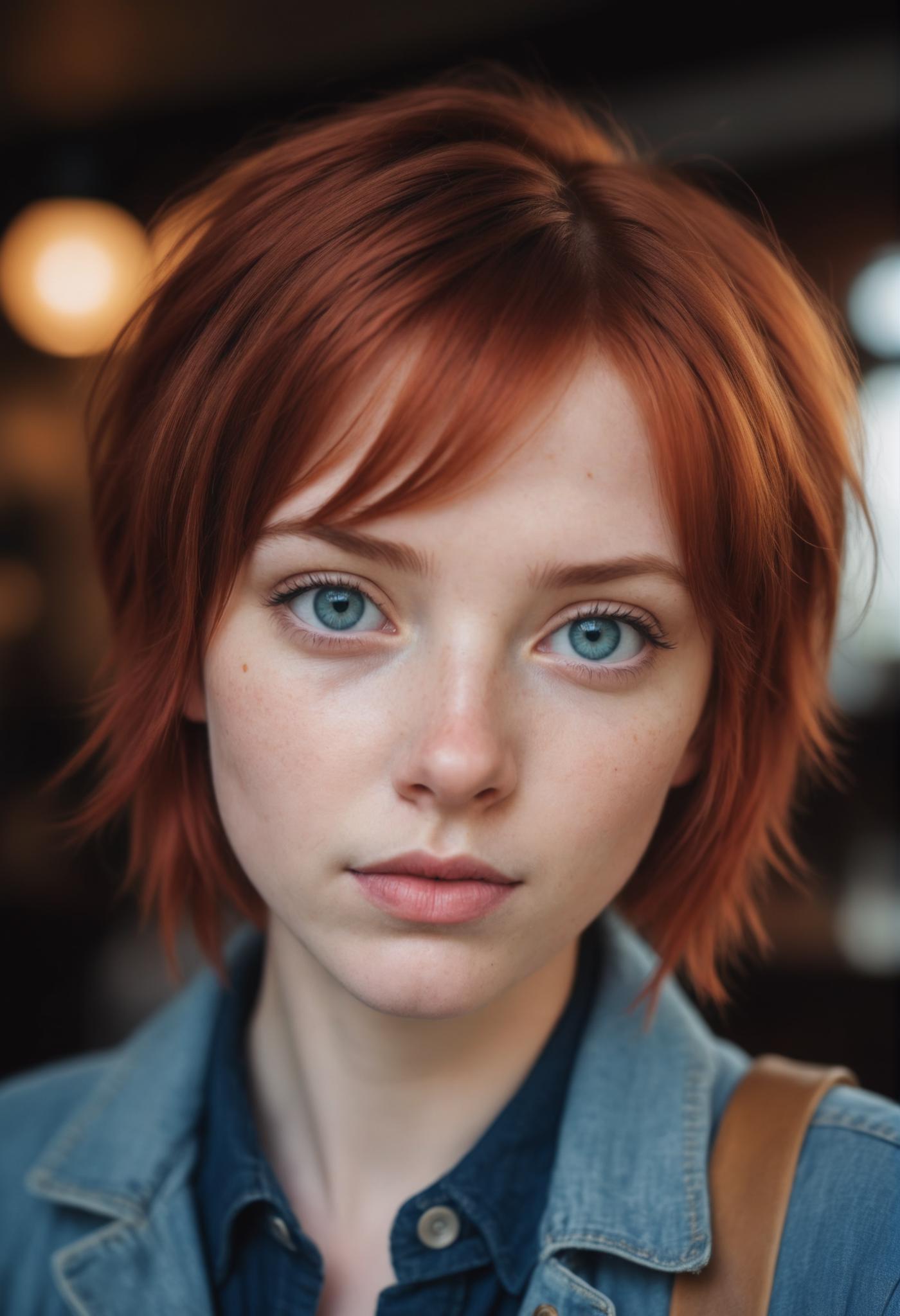 A close up of a woman with red hair and blue eyes - SeaArt AI