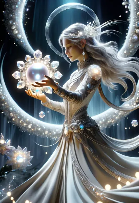hyper detailed masterpiece, dynamic, awesome quality, female geomancer Charming bewitchery shaped like Halo of pearl white geothermal nature and crystal manipulation DonMM4g1cXL <lora:DonMM4g1cXL_v1.2:0.8>