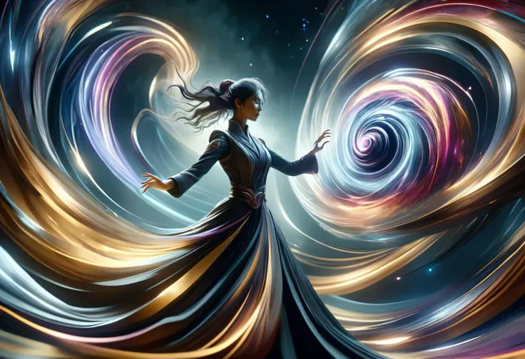 hyper detailed masterpiece, dynamic, awesome quality,female caster casting swirling vortex of wind, bends and distorts the ai, gentle embrace, dancing around an invisible core, pulse DonMM4g1cXL <lora:DonMM4g1cXL_v1.2:1>