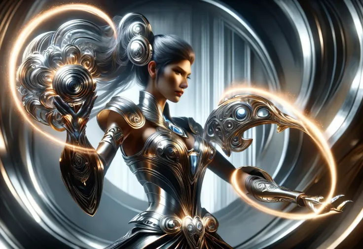 hyper detailed masterpiece, dynamic, awesome quality,female caster casting steel magic gleaming, metallic construct, shifting forms, intricate, reflects light, steely glint, resonating, air around it vibrates with the strength and resilience of forged metal DonMM4g1cXL <lora:DonMM4g1cXL_v1.2:1>