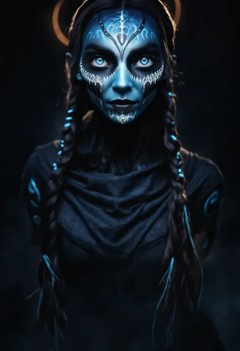 (masterpiece, best quality:1.2), (((1man, male))) , solo, highres, best quality, Half body shot of a strong Man, pale white skin ((angry man)) with (((black metal make-up))), heavy White and Black face paint, in a gothic cemitery, at night, horror movie. high details, super detail, textured skin, masterpiece, UHD, 4K, 8k. ((Cinematic lighting)).