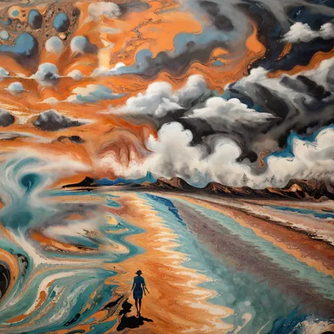xlomrblng Op Art, xlmrblng15-1300 magnificent valkyrie walking on a Caribbean boardwalk, hurricane, very detailed, intricate, (clouds of smoke:1.21), volcanic color palette <lora:xlomrblng:1>