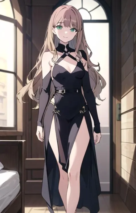 (SFW), masterpiece, best quality, highres 64k, professional artwork, famous artwork, clean, cinematic lighting, beautiful eyes + detail, beautiful hair + detail, (sexy young female body:1.4), ( medium breasts, lactation), happy:1.3, smile:1.3, erotic looking at the viewer, floating hair, (((minami yume:1.2, green eyes, long hair, ))), <lora:Haute_Couture1.11:0.675>, Haute_Couture, sexy designer dress:1.5, indoors, open door, bedroom, (Welcome home),<lora:Minami Yume:0.45>