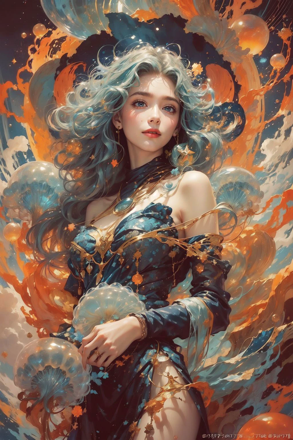 ((blue and navy color tone:1.3)) 1girl, solo,jellyfish filling up the ocean, millions of jellyfish, a girl swimming ((naked)) in the deep ocean surrounded by jellyfish, ((jellyfish)), deep black ocean,under the sea,(photorealistic:1.4), official art, unity 8k wallpaper, ultra detailed, beautiful and aesthetic, masterpiece,best quality, (dynamic angle:1.4), glowing skin, (floating colorful sparkles:1) the most beautiful form of chaos, elegant, a brutalist designed, vivid colours, romanticism, ultra wide angle, <lora:add_detail:0.3> <lyco:GPTS4 dreamwave full_478773:1.0>