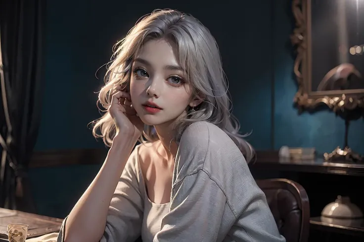 (RAW photo, best quality), (realistic, photo-realistic:1.4), masterpiece, extremely delicate and beautiful, Amazing, finely detailed,extremely detailed CG unity 8k wallpaper, huge filesize, ultra-detailed, high res, absurd res, soft light, rim light, vibrant details, depth of field, dramatic angle, 
1girl,solo,
museum,
indoor,
Serenity,
stream, flowing, calming,blue, silver, grey
<lora:oc_v10:0.3>  <lora:LowRAv2:0.6>