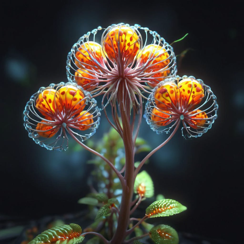 ((best quality)), ((masterpiece)), ((realistic,digital art)), (hyper detailed),teslapunkai DonMM4ch1n3W0rldXL Petite Bicolored Herbaceous-stemmed Erect plant, Entire Frond-like leaf, Parallel Venation, Clustered, Revolute Leaf Margin, Quinacridone Red Orange Catkin Irregular flower, Acuminate, Harmonious Chalazal Endosperm Seeds, Coarse, Ebracteolate, Rosette, , octane rendering, raytracing, volumetric lighting, Backlit,Rim Lighting, 8K, HDR, <lora:TeslaPunkAIXLv2:0.7> <lora:DonMM4ch1n3W0rldXL:0.65>