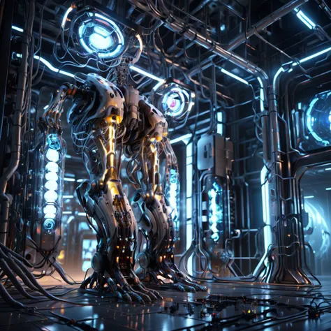 ((best quality)), ((masterpiece)), ((realistic,digital art)), (hyper detailed),teslapunkai DonMM4ch1n3W0rldXL Bionic Prosthetics Manufacturing, Nanoceramic Building Panels, Moonlight, Motion Sensor Lights, octane rendering, raytracing, volumetric lighting, Backlit,Rim Lighting, 8K, HDR, <lora:TeslaPunkAIXLv2:0.7> <lora:DonMM4ch1n3W0rldXL:0.65>