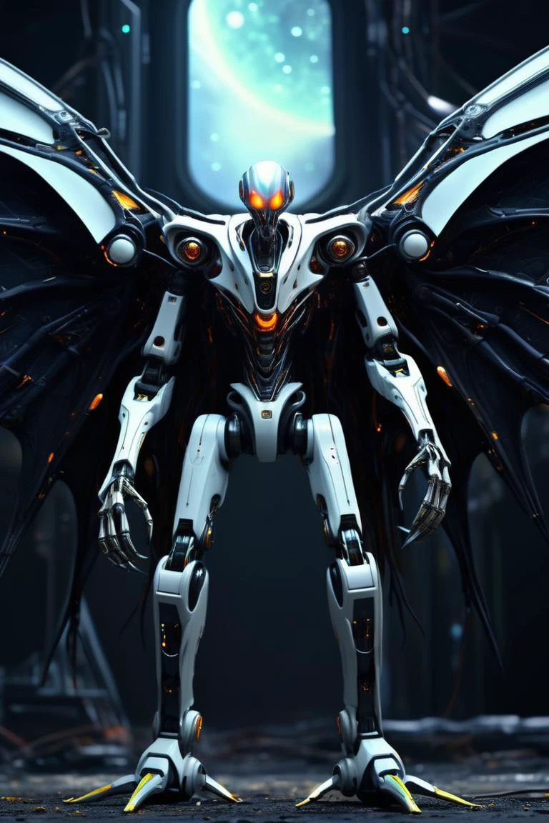 ((best quality)), ((masterpiece)), ((realistic,digital art)), (hyper detailed),DonMM4ch1n3W0rldXL Average Vibrant Extraterrestrial Alien Robotic, Bipedal Octomanual, Clawed Appendages, Bifurcated-Tailed, Tufted-Tailed, Scales, Bat Wings,, ,8K, HDR <lora:DonMM4ch1n3W0rldXL:0.8>