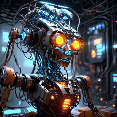 ((best quality)), ((masterpiece)), ((realistic,digital art)), (hyper detailed),teslapunkai DonMM4ch1n3W0rldXL Diminutive Robot, Warranty Information,Cable Ducts,Studded Details,Glare Reduction,Cable Channels,Pallet Forks, Gingham, Fuzzy, , octane rendering, raytracing, volumetric lighting, Backlit,Rim Lighting, 8K, HDR, <lora:TeslaPunkAIXLv2:0.7> <lora:DonMM4ch1n3W0rldXL:0.65>