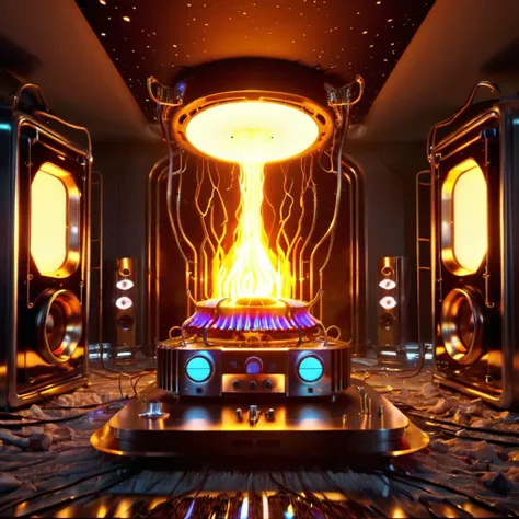 ((best quality)), ((masterpiece)), ((realistic,digital art)), (hyper detailed),teslapunkai DonMM4ch1n3W0rldXL Home Theater, Bedsheets,Oven/Stove,Rugs, Dolomite stone, Kerosene Lamps, Floor Lamps, octane rendering, raytracing, volumetric lighting, Backlit,Rim Lighting, 8K, HDR, <lora:TeslaPunkAIXLv2:0.7> <lora:DonMM4ch1n3W0rldXL:0.65>