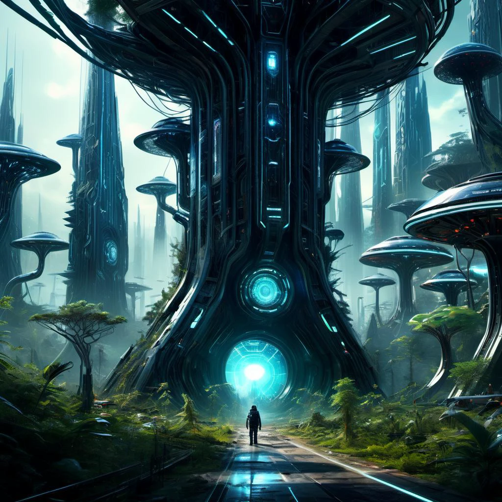 ((best quality)), ((masterpiece)), ((realistic,digital art)), (hyper detailed),forest, scifi, tech, futurism, futuristic,8K, HDR <lora:DonMM4ch1n3W0rldXL:0.85>