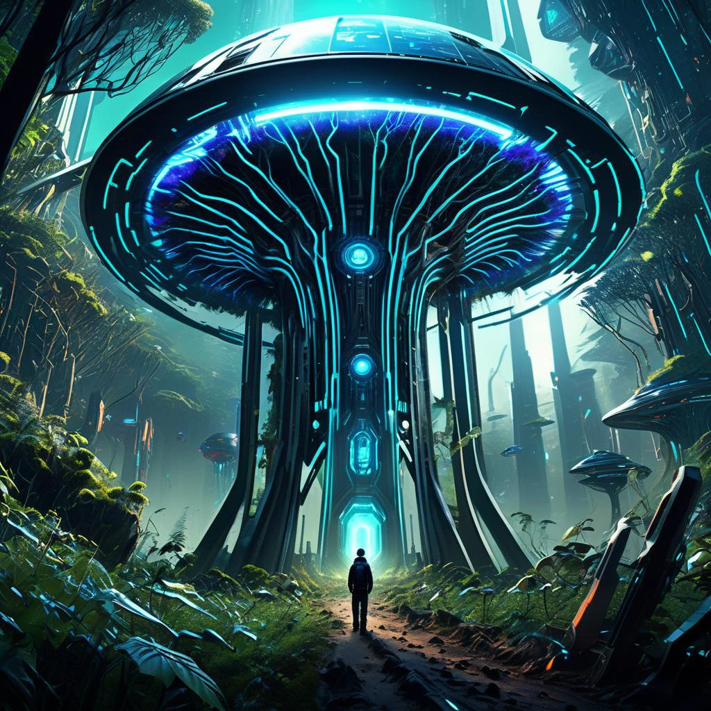 ((best quality)), ((masterpiece)), ((realistic,digital art)), (hyper detailed),forest, scifi, tech, futurism, futuristic,8K, HDR <lora:DonMM4ch1n3W0rldXL:0.85>