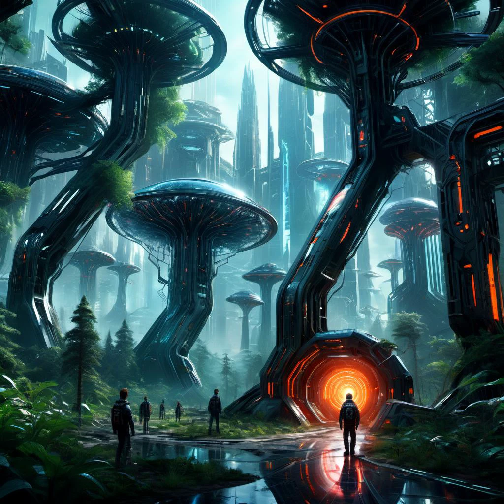 ((best quality)), ((masterpiece)), ((realistic,digital art)), (hyper detailed),forest, scifi, tech, futurism, futuristic,8K, HDR <lora:DonMM4ch1n3W0rldXL:0.85>
