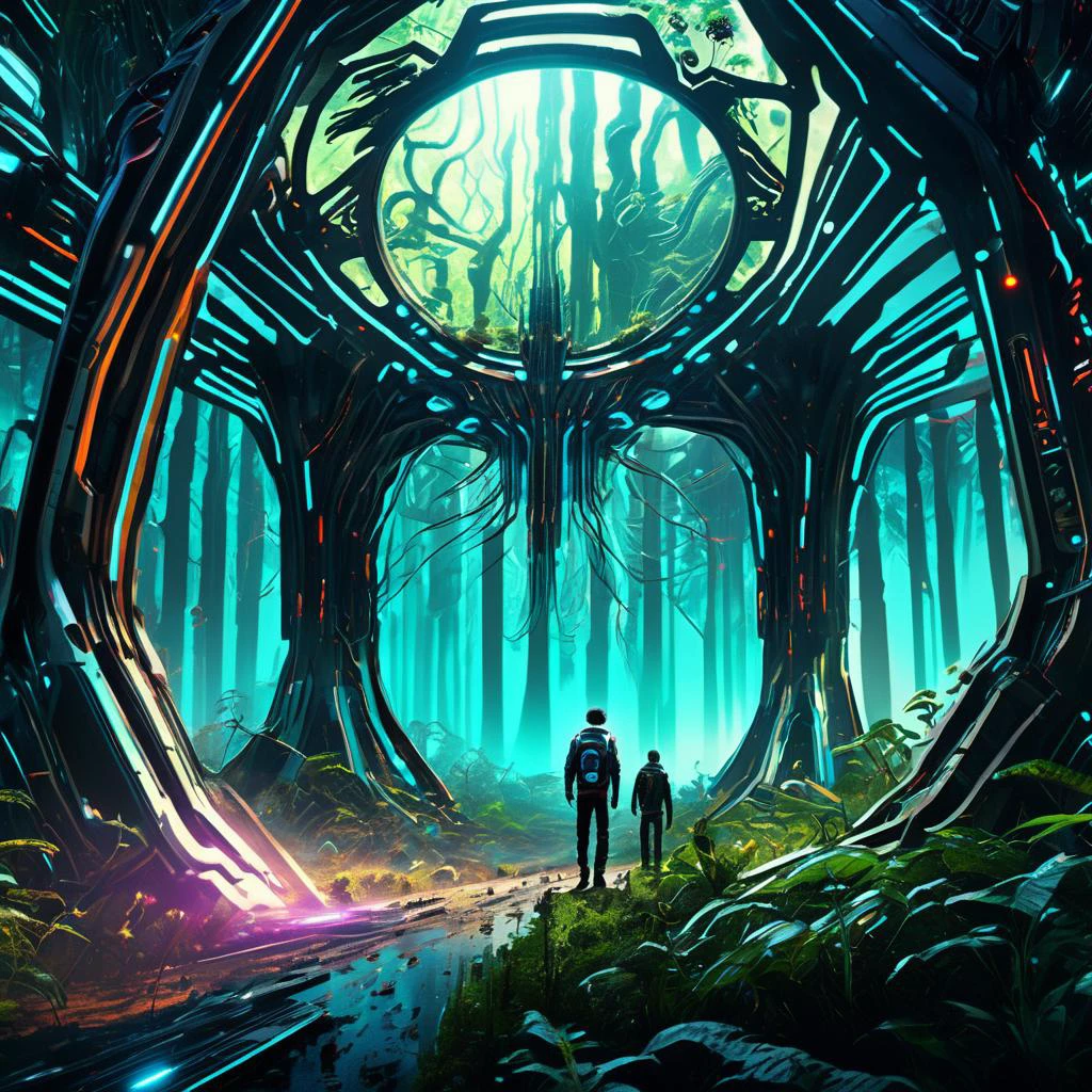 ((best quality)), ((masterpiece)), ((realistic,digital art)), (hyper detailed),forest, scifi, tech, futurism, futuristic,8K, HDR <lora:DonMM4ch1n3W0rldXL:0.85>