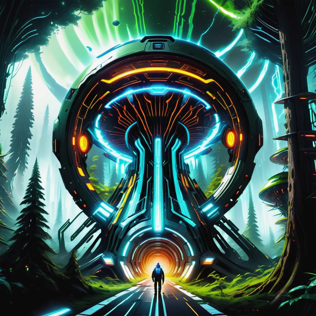 ((best quality)), ((masterpiece)), ((realistic,digital art)), (hyper detailed),forest, scifi, tech, futurism, futuristic,8K, HDR <lora:DonMM4ch1n3W0rldXL:0.85>