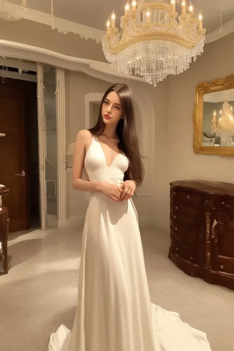 <lora:dasha epoch-000005:1> dasha, realistic, long dress, indoors, chandelier, gorgeous furniture