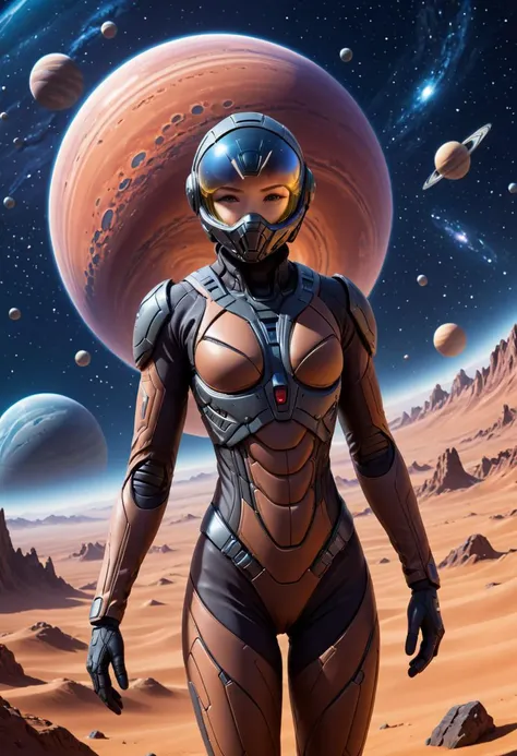 anime artwork space-themed Conceptualize an epic artwork featuring a Person in Stillsuit Exploring Alien Worlds, focus person, futuristic technology and space themes with advanced civilizations, dark nebula night sky, extraterrestrial landscapes, and otherworldly structures, emphasize the character's isolation and wonder as they navigate through uncharted territories to create an immersive experience for viewers, sharp focus, . cosmic, celestial, stars, galaxies, nebulas, planets, science fiction, highly detailed, anime style, 3d style, key visual, vibrant, studio anime, highly detailed, <lora:StillsuitXL_v1.32:0.6>