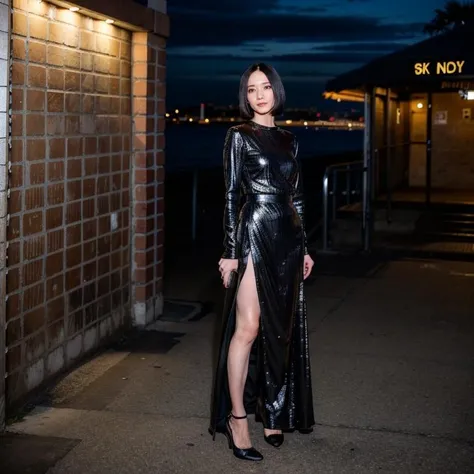 8k,4k,intricate details, RAW photo, ultra realistic,best quality,masterpiece,ultra detailed,high resolution,ayano omoto, 1girl,solo, outdoors,beach background, bob cut hair, shiny,tight long black dress,night city,slender,show high heels
<lora:AyanoOmotoBRAv2:0.9> <lora:AsianPussy1 v2:0.3> <lora:more_details:0.6>