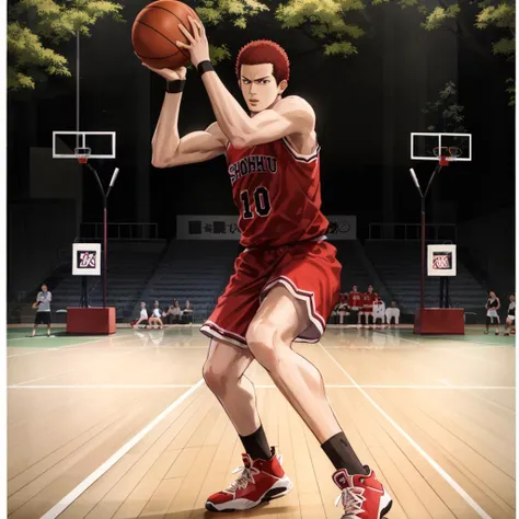 mastepiece,best quality,1boy,basket court,outdoor,short hair,SOLO,shoot_basketball,black eyes,sakuragi hanamichi,
<lora:sakuragi_sd_v1-000016:0.6>