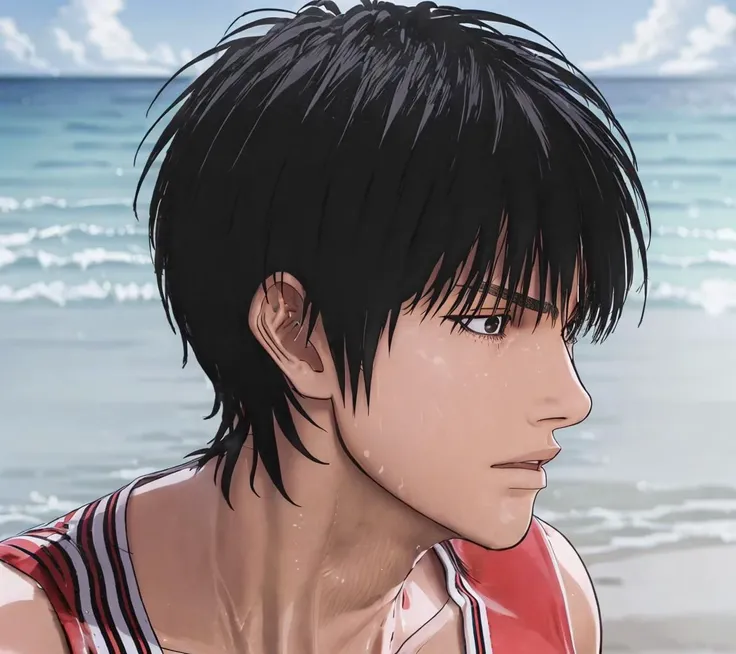 mastepiece,best quality,1boy,beach,solo,short hair, black hair,
<lora:rukawa_sd_v1:0.85>