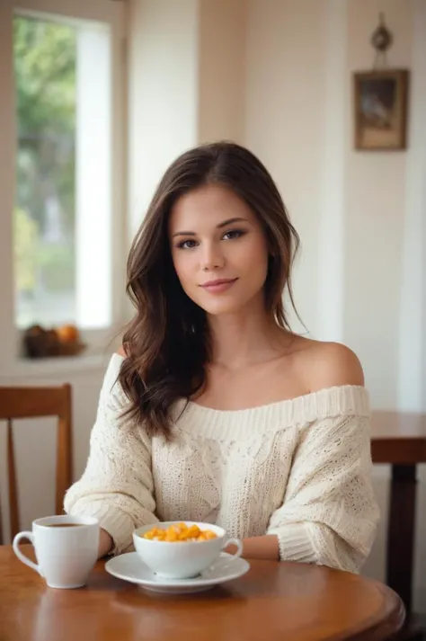 <lora:little caprice sdxl-000005:1> lcaprice, sweater, off shoulder, happy, vintage, in a breakfast nook, bokeh <lora:add-detail-xl:0.8>