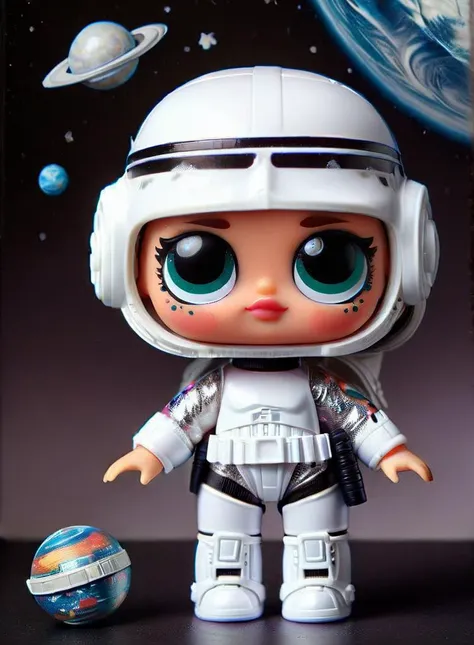 a storm trooper as a doll, ais-lolz, in outer space, planets <lora:LOL_Surprise_Style_SDXL:1>