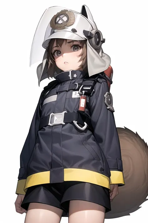 origin, 1girl, solo, jacket, shorts, squirrel tail, white background, simple background, black shorts, cowboy shot <lora:shaw-pynoise-000009:1>