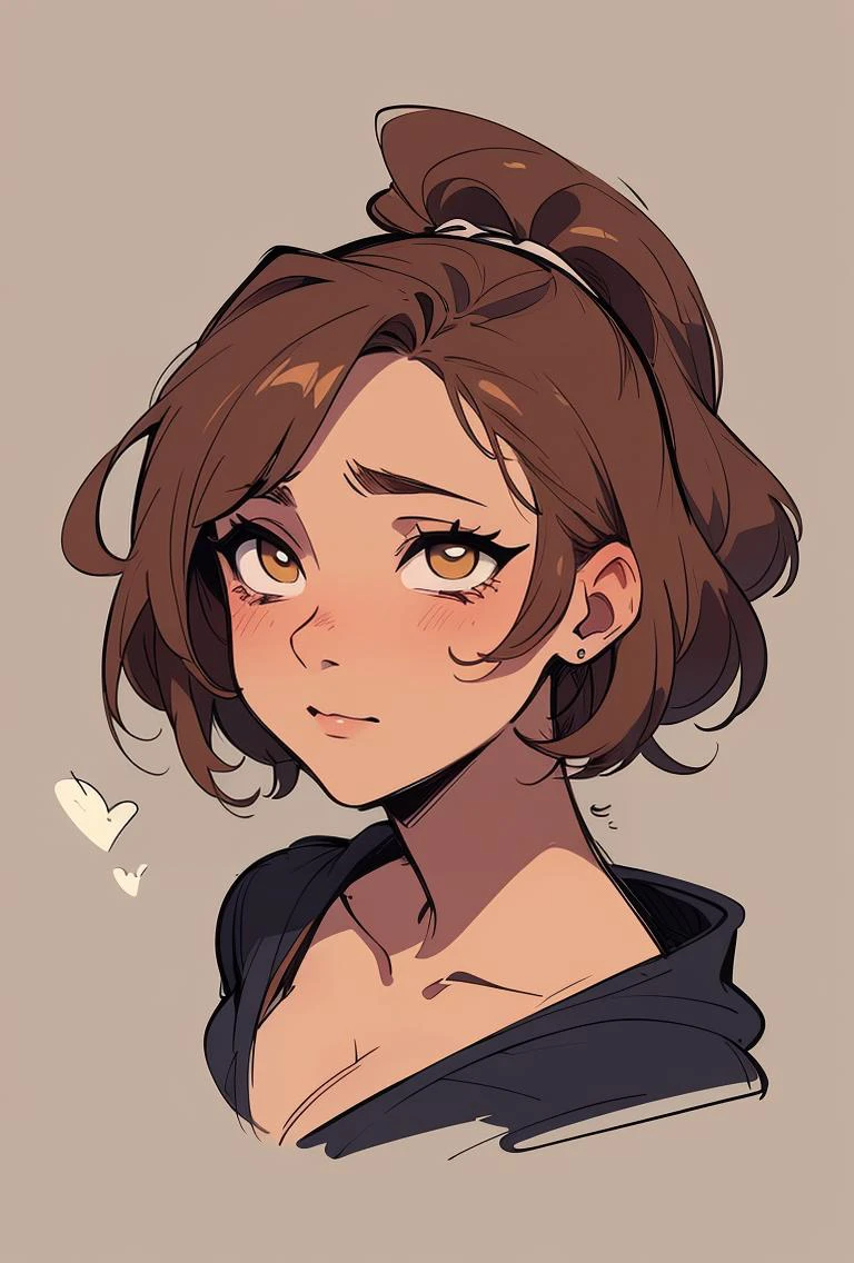 (masterpiece, best quality), 1girl, Caramel Highlights on Dark Brown Faux Hawk, Size C breasts, <lora:1717486010691643256:0.8> ,solo, sketch, portrait, simple background