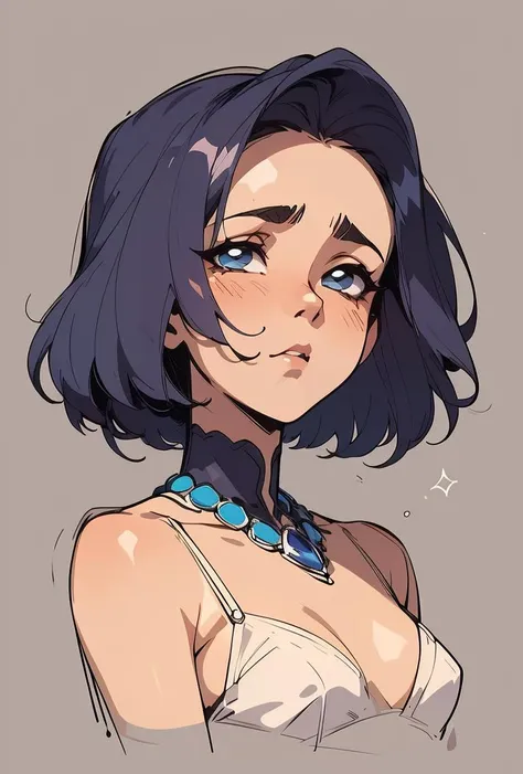 (masterpiece, best quality), 1girl, Sapphire Comb-Over with Fade, small breasts, <lora:1717486010691643256:0.8> ,solo, sketch, portrait, simple background