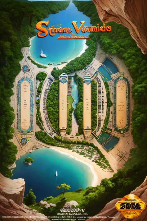 masterpiece,best quality, logo, English text, copyright name, a group of explorers discover a hidden island where the inhabitants possess powerful magic that can control the elements,cover, <lora:SegaBoxArtV1.3:1>