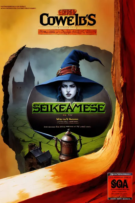 masterpiece,best quality, RedBannerBox, logo, English text, copyright name, a witch's brew causes chaos,cover, <lora:SegaBoxArtV1.3:1>