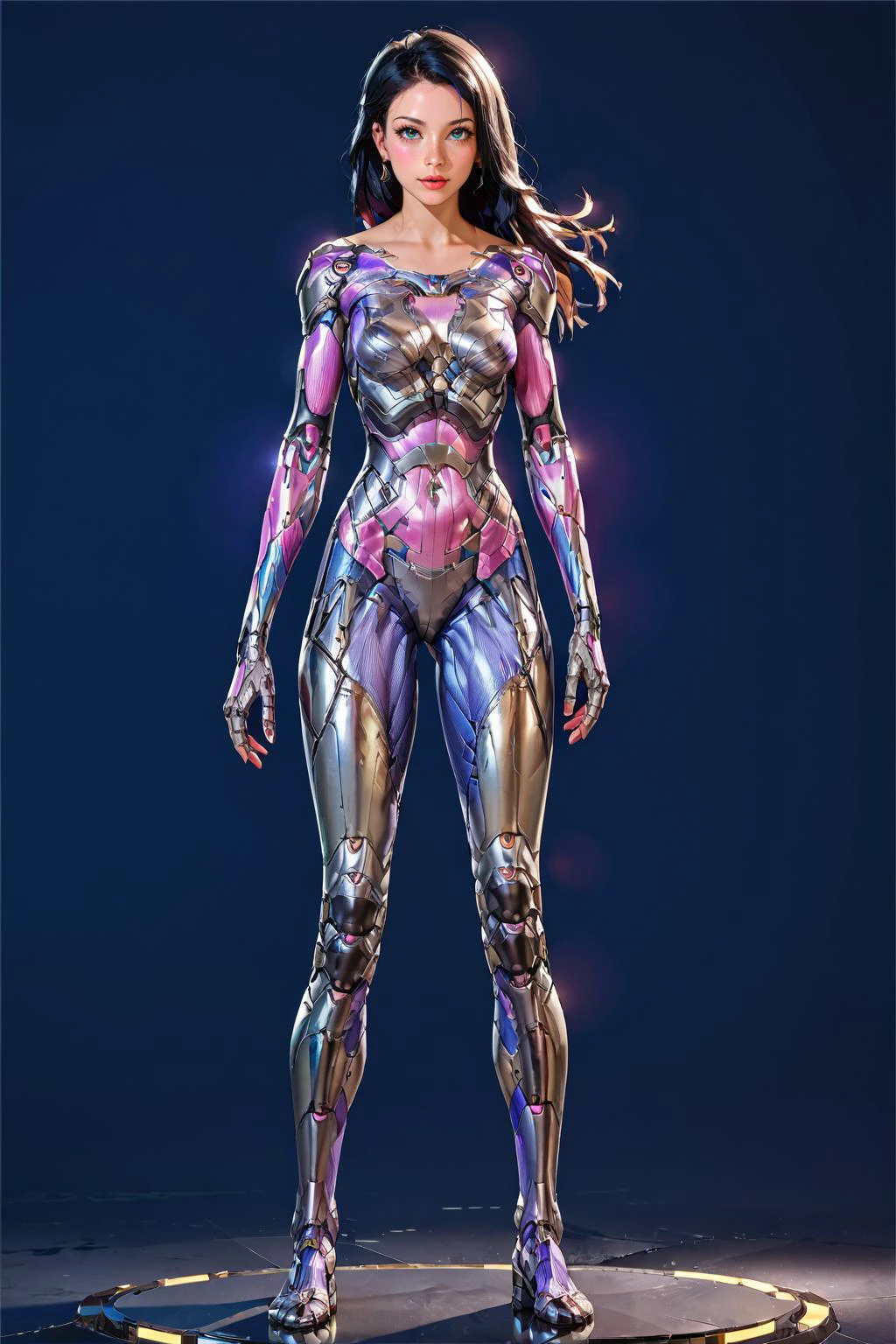 1girl, cyborg, cyberpunk, long hair, black hair, full body, simple background, masterpiece, best quelity, 8k,score_9, score_8_up, score_7_up,