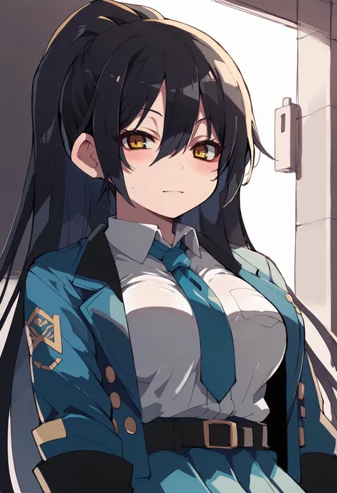 <lora:PONY-ç»-zankuro:1> ,score_9, score_8_up, score_7_up, score_6_up, 1girl, solo, <lora:PONY-人-ç½æ¿å²è¶:0.8>,shirase_sakuya,1girl,black_hair,long_hair,yellow_eyes,black_hair,blue_jacket,blue_necktie,blue_skirt,looking at viewer,hair_over_one_eye,high_ponytail,, uncensored,<lora:add-detail-xl:1>,
