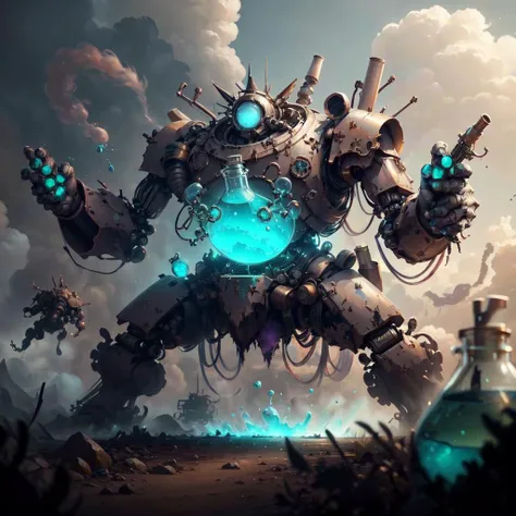 <lora:AlchemyPunkAI:.8> AlchemyPunkAI battle mech  , cluttered environment