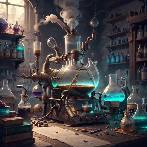 <lora:AlchemyPunkAI:.8> AlchemyPunkAI coffee machine , cluttered environment