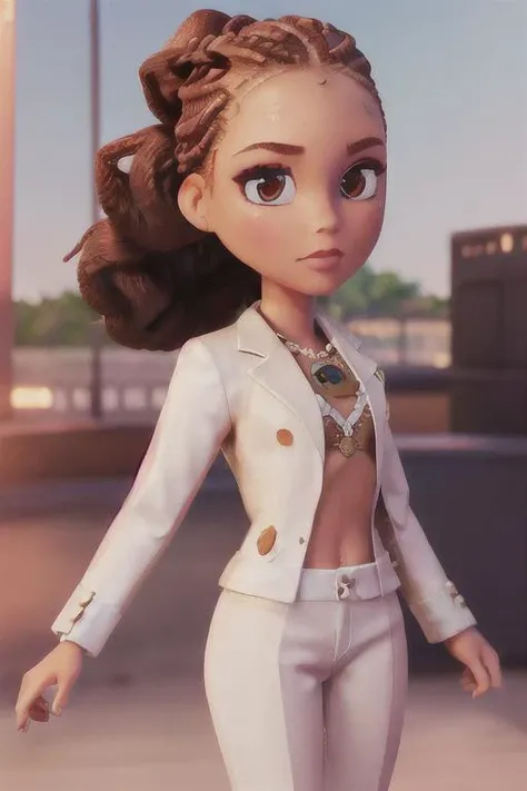 absurdres, 1 Caucasian girl, business suit, star eye, blush, (chibi), (game CG:1.5), (brown eyes:0.8), (masterpiece, Extremely detailed CG unity 8k wallpaper, best quality, highres:1.2), (ultra_detailed, UHD:1.2), wheaten skin, octane render, perfect illumination, distinct, (1girl:1.4), looking at viewer, unreal engine, sidelighting, perfect face, detailed face, french braid, tawny hair, perfect body, (business suit), beautiful eyes, pretty face, (bright skin:1.4), Hollywood actress, full body <lora:Alicia_Keys:1>