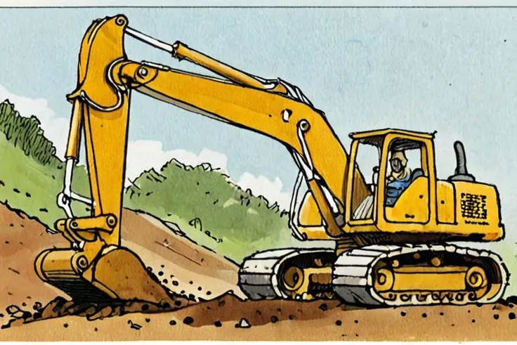 Illustration of  a digger by David Macaulay <lora:David_Macaulay_Style_XL_The_Way_Things_Work-000006:1>