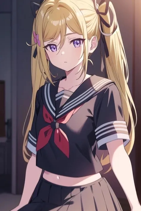 mafuyuorifushi, <lora:mafuyuorifushi-lora-nochekaiser:1>,
mafuyu orifushi, long hair, blonde hair, hair ornament, ribbon, twintails, (purple eyes:1.1), hair ribbon,
BREAK school uniform, serafuku, bow, red bow, black sailor collar, black skirt, skirt,
BREAK looking at viewer,
BREAK indoors, classroom,
BREAK <lyco:GoodHands-beta2:1>, (masterpiece:1.2), best quality, high resolution, unity 8k wallpaper, (illustration:0.8), (beautiful detailed eyes:1.6), extremely detailed face, perfect lighting, extremely detailed CG, (perfect hands, perfect anatomy),